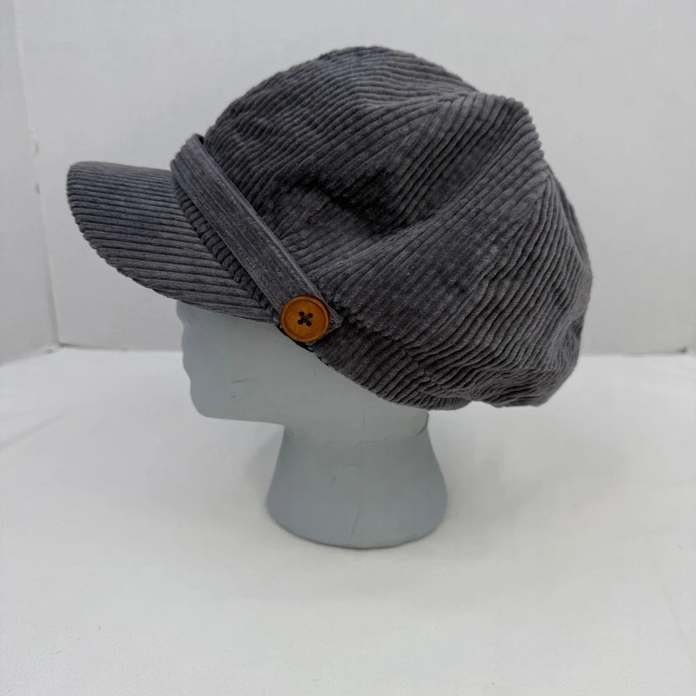 Vintage Y2K Gray Corduroy Newsboy Cap Baker Boy Hat FWCAB114 One Size